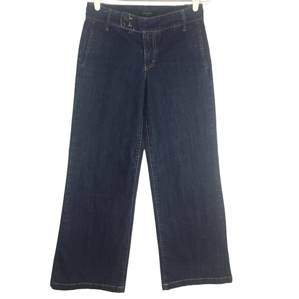 Nine West Women's Jeans Size 4 Blue Y2K 90s Wide Leg Denim Dark Wash Cotton Boho